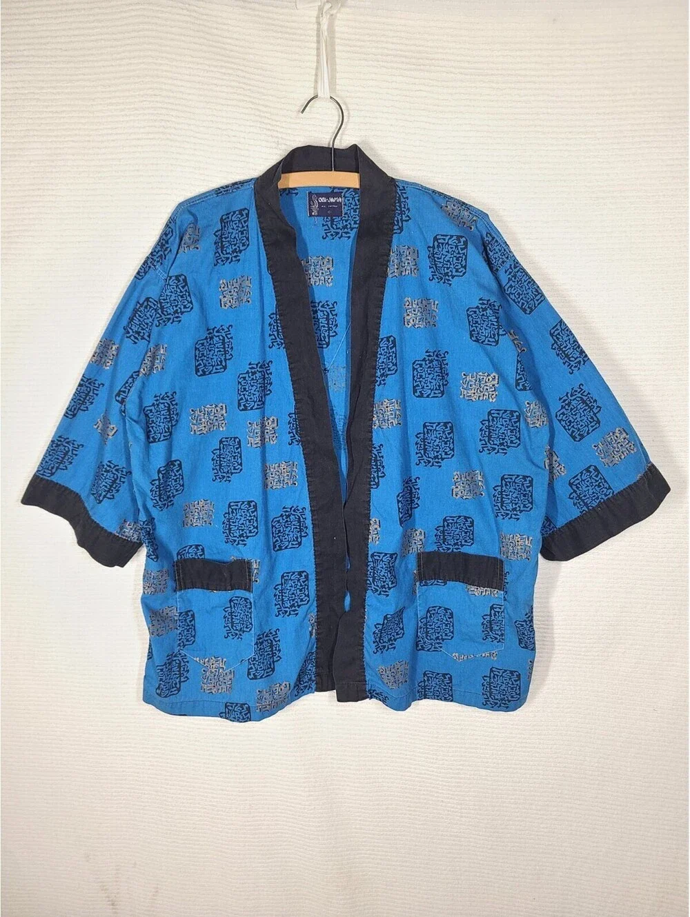Vtg 60s Obi-Jama Pajama Robe Shirt XXL Blue Cotton Novelty Print Mens Unisex